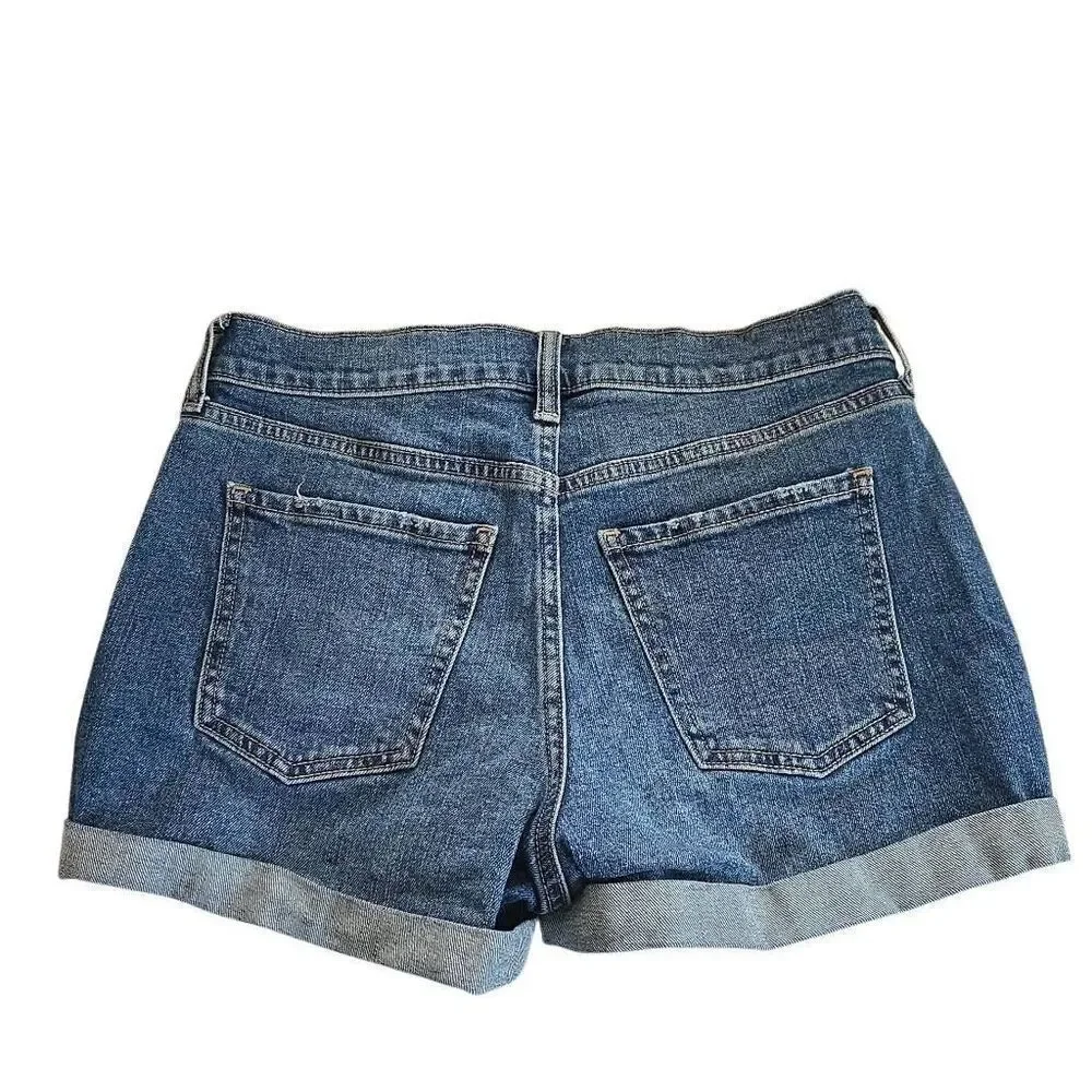Old Navy Women's Size 0 Blue Denim Mid-rise Boyfriend Rolled Hem Jean Shorts